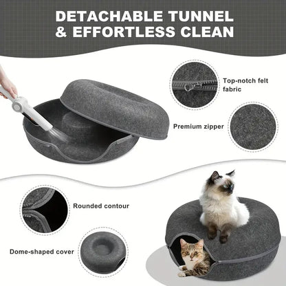 2-in-1 Donut Cat Tunnel Bed