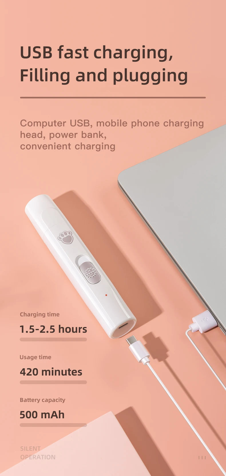 500 MAh 2-Speed Pet Nail Trimmers