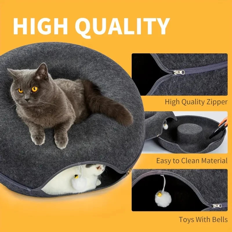 2-in-1 Donut Cat Tunnel Bed